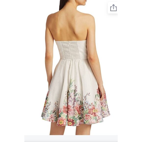 $695 Zimmermann Linen White Bellitude Strapless Shirred Floral-print Min… - Picture 7 of 16